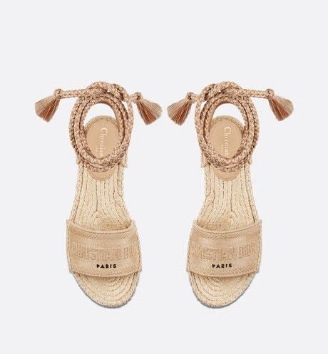 cream dior granville embroidered cotton lace-up flat sandal|dior ladies sandals.